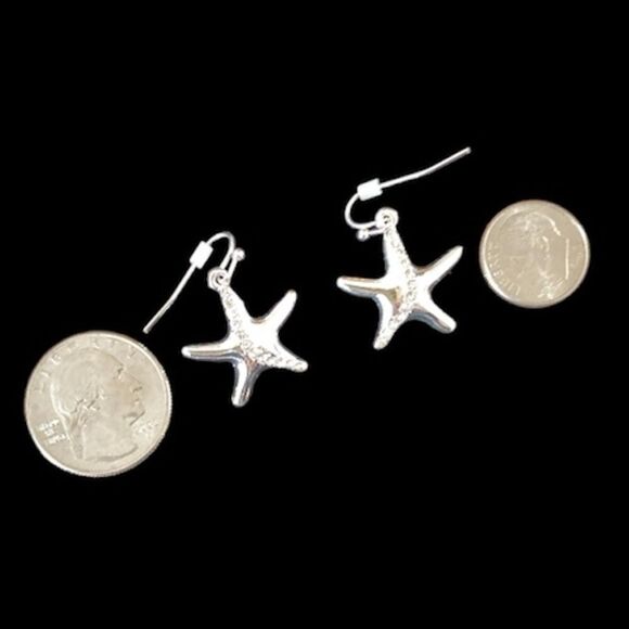 Silver Starfish Crystal Drop Earrings - Picture 4 of 5